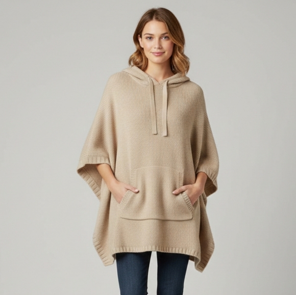 Martha Stewart Sweaters - Martha Stewart Women's Tan Hooded Cashmere Sweater Poncho L/XL NWT